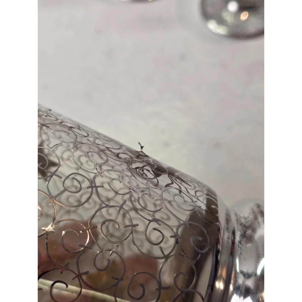Vintage Saint Graal Silver Overlay Crystal Decanter & Glasses Cosmic Star France